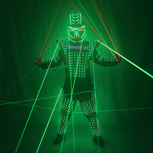 Costume de robot LED polychrome Costume de laser vert Modèle de veste laser Afficher la robe Habiller la performance du DJ Bar