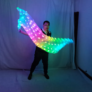 Danza del vientre Velos LED Seda ligera Accesorios de rendimiento Accesorios Arco iris de colores Rectángulo Velo LED Seda