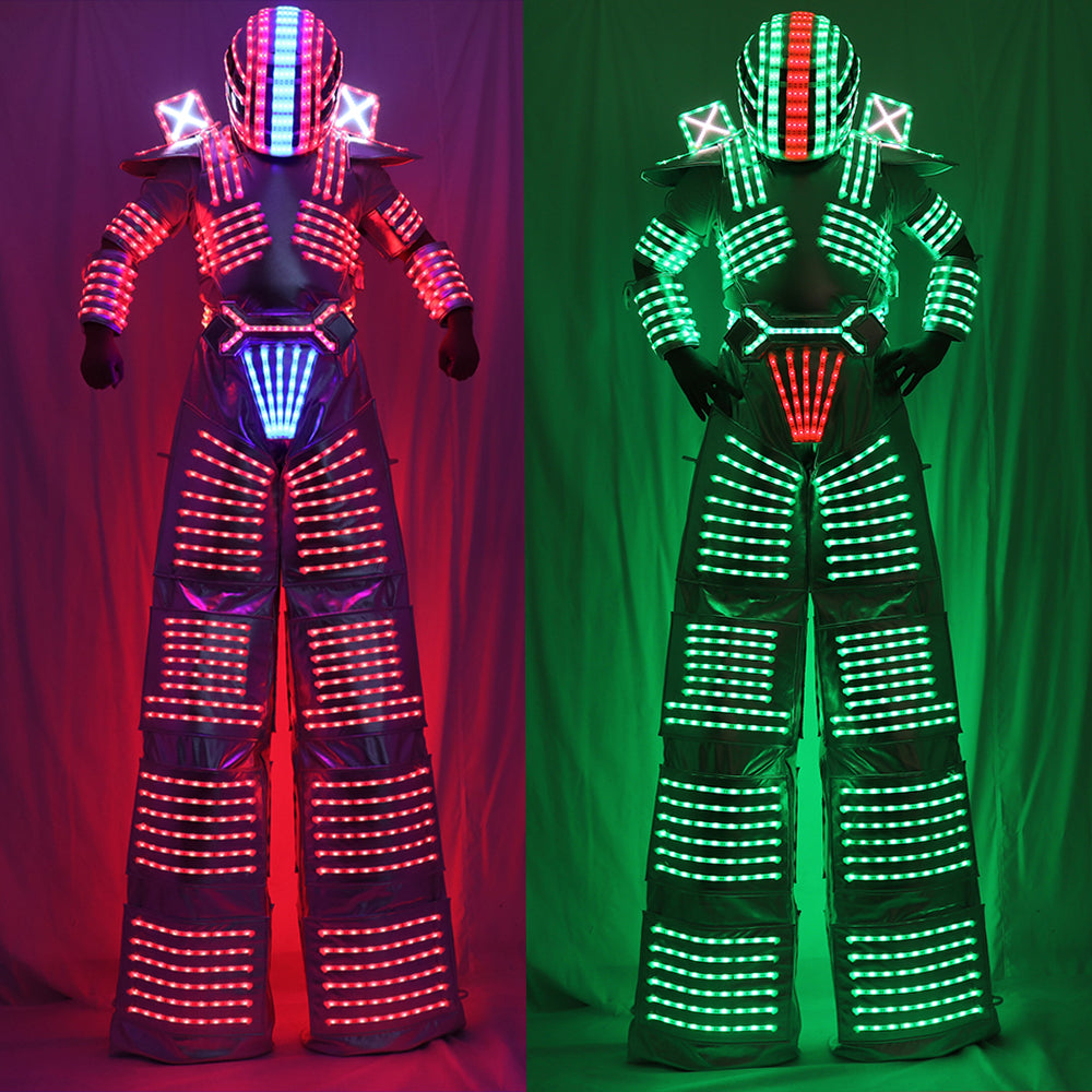 Predator LED RGB Costume Robots Suit DJ Party Show Light Glow Full Set W  Helmet