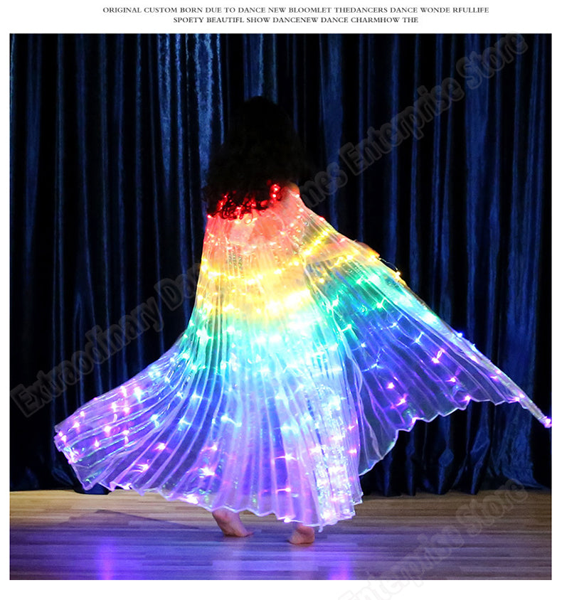 Niños LED Isis Wings Sticks Danza del vientre Wing Stage Performance Girls Multi Colors Wings Led Butterfly Light Up 360 grados