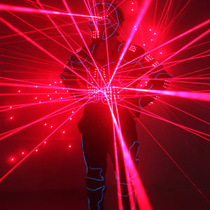 Trajes de robot láser, ropa LED de chaleco láser rojo, traje brillante EL Wire Show de talento estadounidense