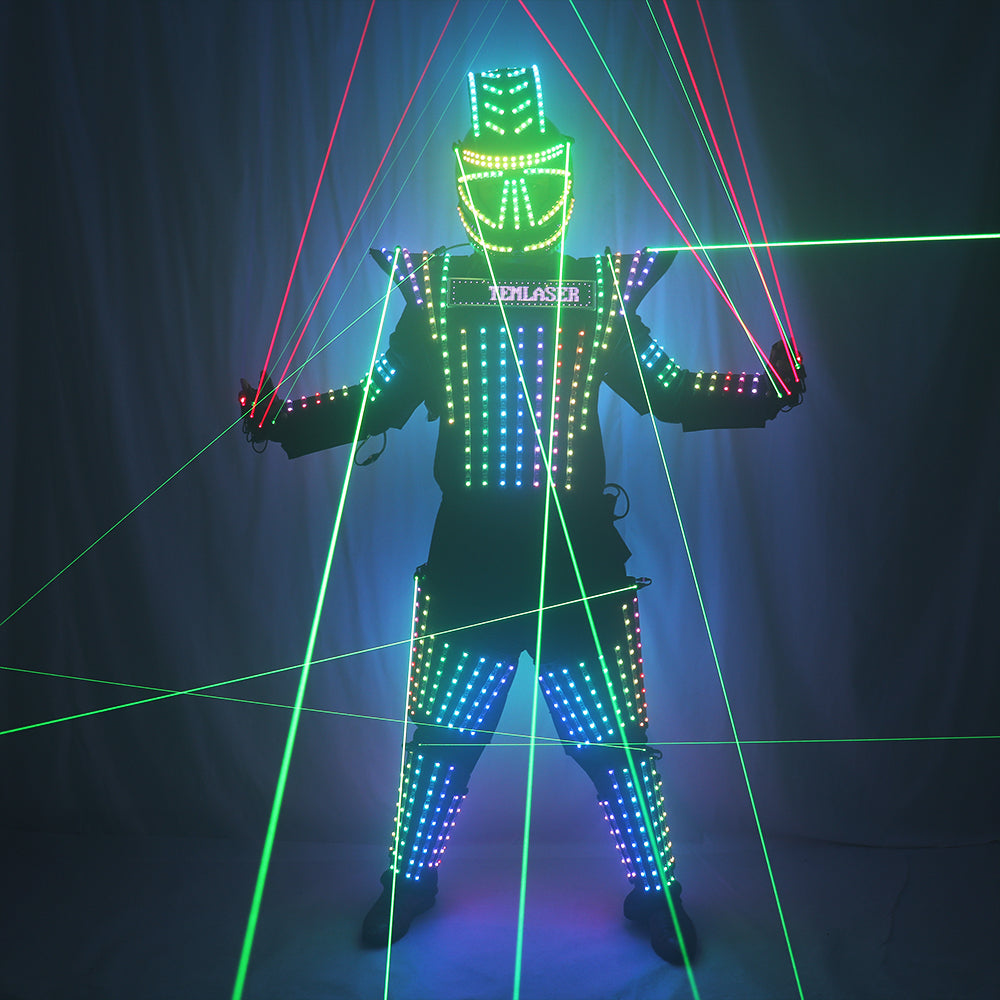 Costume de robot LED polychrome Costume de laser vert Modèle de veste laser Afficher la robe Habiller la performance du DJ Bar