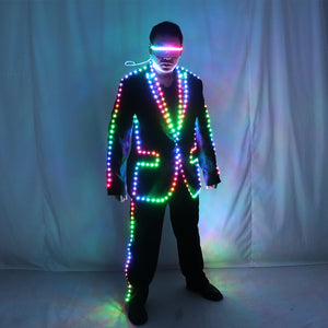 Giacca a LED digitale a colori per il controllo remoto Giacca per hosting di bar, abito da uomo Costume Tron da sposa
