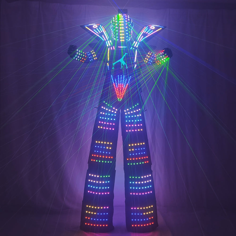 Traje LED Robot Costume Led Clothes Stilts Walker Costume LED Suit Costume Helmet Laser Gloves