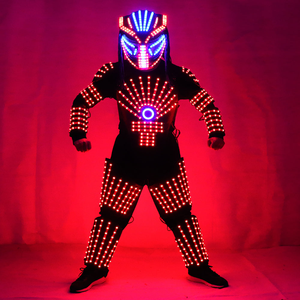 RGB Colorful Led Luminous Robot Suit with LED Helmet Illuminated LED Growing Light Performance Stage Costume Clothes