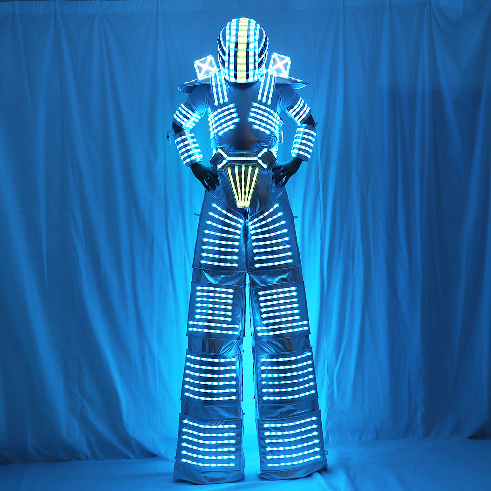 Traje de Robot LED Laser Suit Costume Clothing usado con Depredador del Tacón alto condujo Guantes del Láser del Traje
