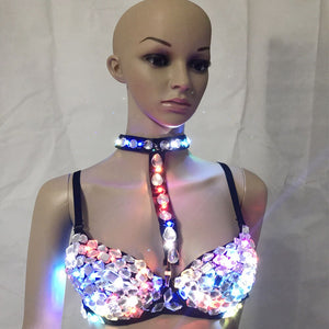 Sexy LED Bra Palco Bra Colorful Flash LED Glow Diamond Biancheria per Singer Dance Punk Club Scarpe