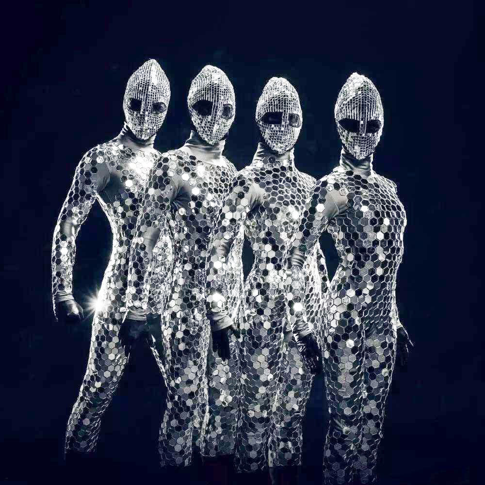 Les hommes de femmes de costume de miroir reflètent le costume de stade de robe la combinaison de boîte de nuit de performance de parti de Ds
