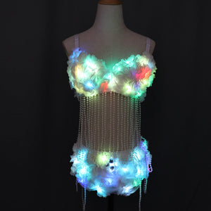 Pantaloncini luminosi reggiseno luminoso a LED Abito sexy Costumi da donna Cantante in crescita Performance sul palco Usura di danza del sesso