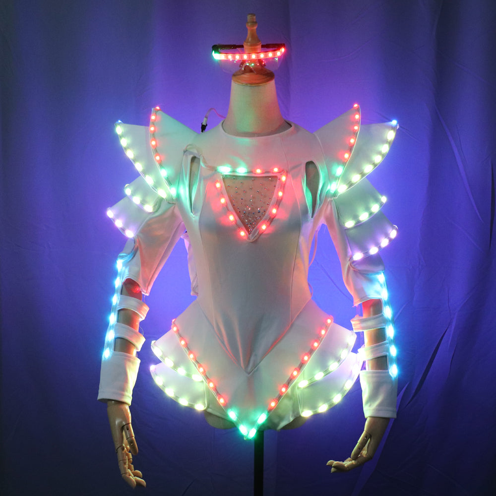 LED Warrior Suits Luminous Costume Suits Light Clothing for Women Ballroom Dance Glowing Dress China Ladies Accessores