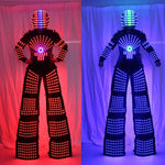 Charger l&#39;image dans la galerie, LED Robot Costume Vêtements Échasses Walker Light Costumes Kryoman Robot David Guetta avec Casque Laser Gants
