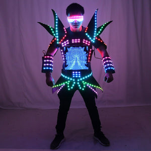 LED Robot Display Costumes Party Performance Wears Armor Suit Colorful Light Mirror Clothe Club Show Outfits Helmets Disco