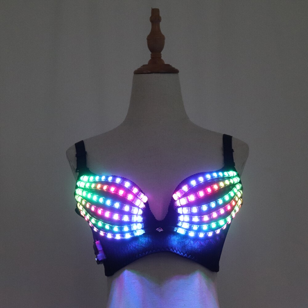 Rave LED Red Laser Costume Sexy Bra Belt Glasses DJ Bar Nightclub Party  Outfit 