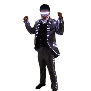 Led Tuxedo Stage Performance Ballroom Costumes Clothes Party Luminous Singer Dance Wear With Led Glasses