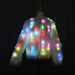 Carica l&#39;immagine nel visualizzatore di Gallery, Luce condotta che brilla la pelliccia di Faux giacca di festa di Natale di ballo di cappotto decorativa per nightclub di stella di cantante di ballerino
