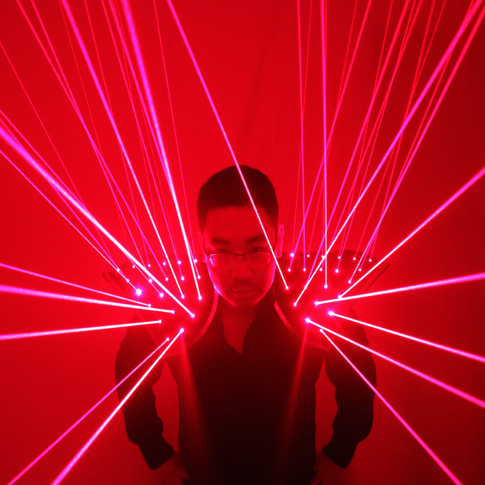 Tuta laser rossa, gilet LED, gilet luminoso guanti laser occhiali per spettacolo laser