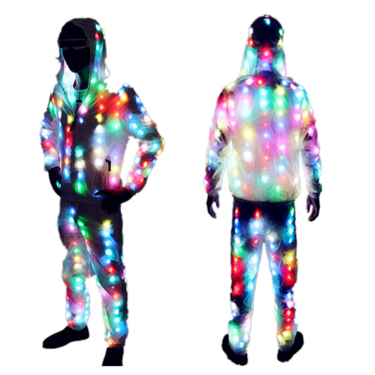 Unisex LED Flash Light Up Rave Jacket Sport Outwear Party Costume Fancy Manga larga Cremallera Bolsillo con capucha Ropa brillante