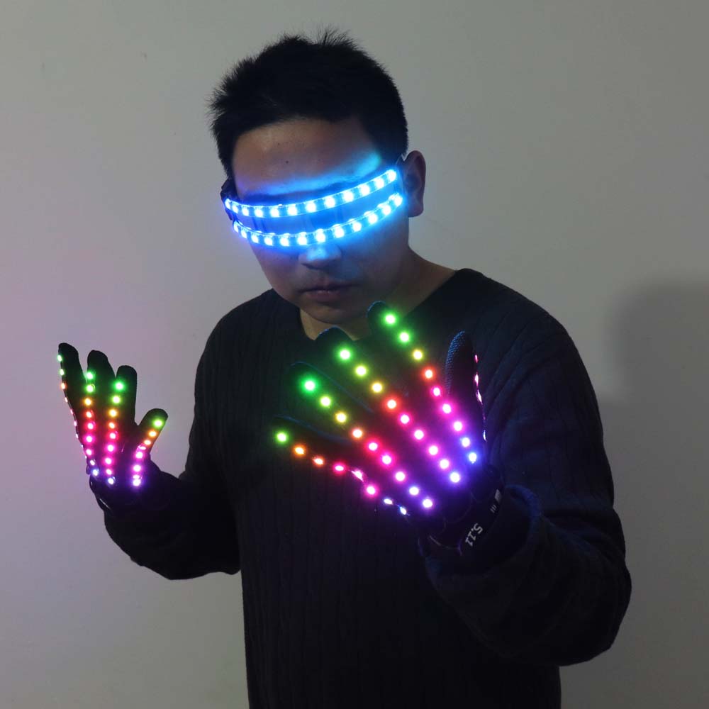 LED Glow Gloves Rave Flashing Finger Lighting Glasses Light Up Glasses Rave Costume Party Decor DJ SunGlasses Halloween Decorati