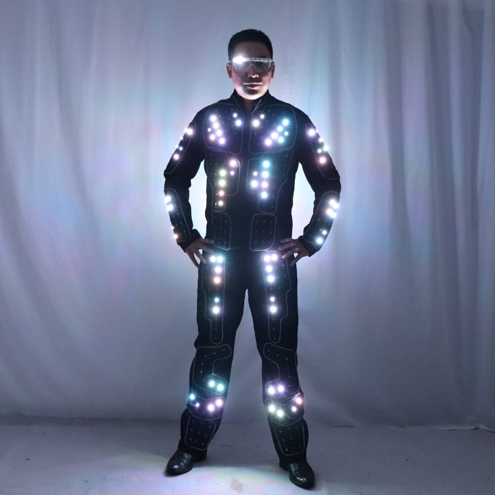 Pleine couleur LED Robot Costume Stage Dance Costume Tron RVB lumineux lumineux tenue veste manteau