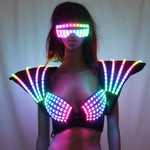 Carica l&#39;immagine nel visualizzatore di Gallery, Full Color Laser LED Bra Colorful Shoulder Dance Costumes Luminous Vest for Ballroom Bar DJ Disco Party Event Singer Sexy Wears
