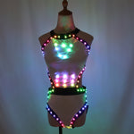Laden Sie das Bild in den Galerie-Viewer.Full Color LED Light Club Dresses LED Sexy Bikini Bra Glow Dance Bar Nightclub GOGO Singer Performance Costume
