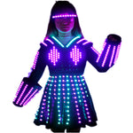 Carica l&#39;immagine nel visualizzatore di Gallery, LED Robot Suit Costume Laser Glove Canvas Fashion Glowing Wedding Dress Abbigliamento Luminoso Headwear Short Skirt
