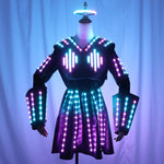 Carica l&#39;immagine nel visualizzatore di Gallery, Full Color LED Leather Skirt Female Robot Outfit Stage Performance Bar Sexy Night Club DJ Singer Dance Dress
