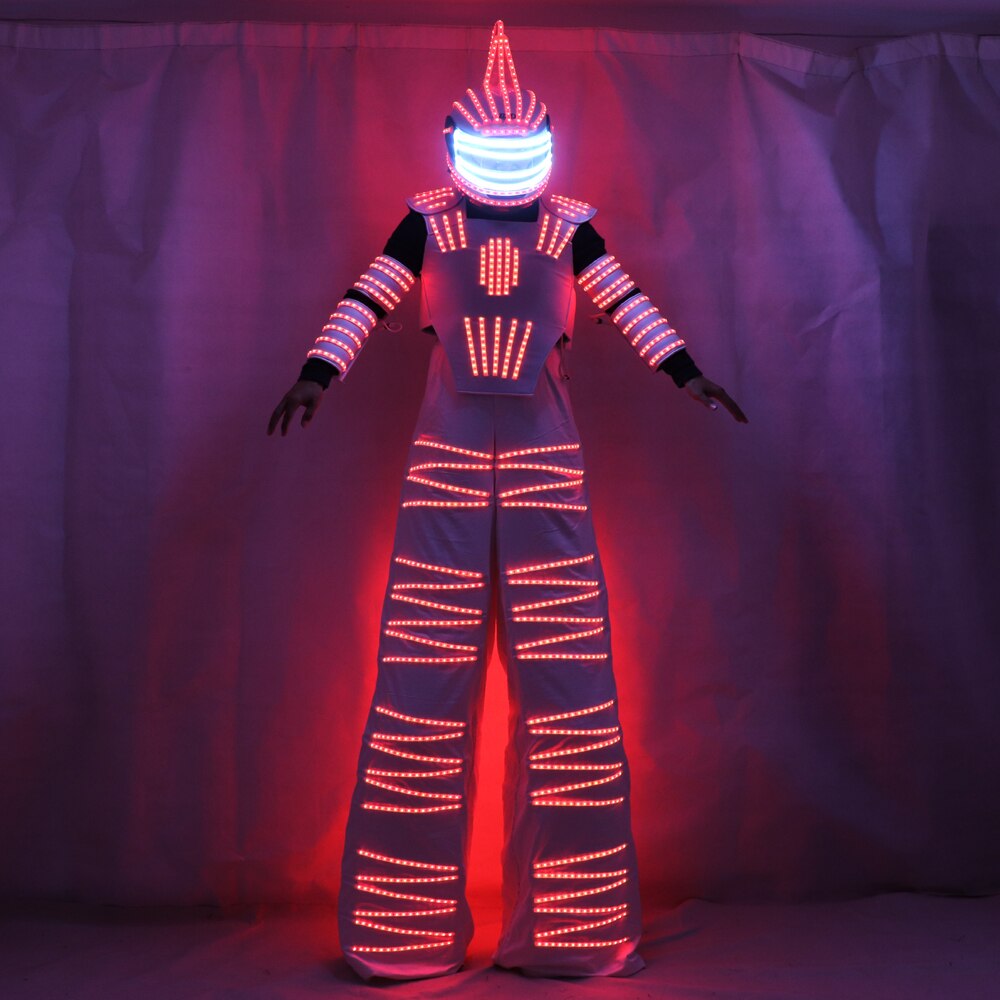 زي RGB LED المضيء الملون مع خوذة LED ملابس خفيفة Stelle Robot Suit Kryoman David Guetta Robot Dance Wear
