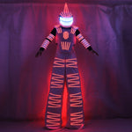 Carica l&#39;immagine nel visualizzatore di Gallery, Costume luminoso LED RGB colorato con casco LED Abbigliamento Trampolo leggero Vestito robot Kryoman David Guetta Robot Dance Dance
