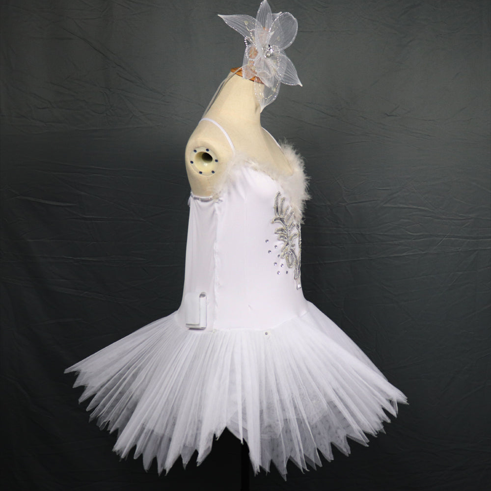 Classic Adult Camisole Strap Leather Ballet LED Skirt Tutu White Swan Lake LED Luminous Costume Light Up Luminous Clothes