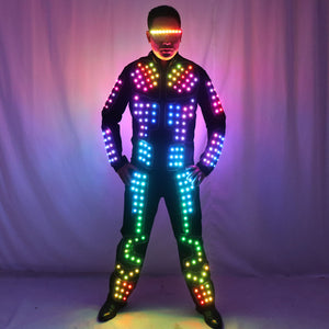 Pleine couleur LED Robot Costume Stage Dance Costume Tron RVB lumineux lumineux tenue veste manteau