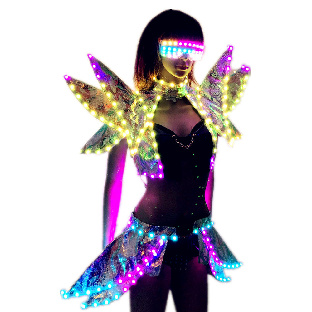 Disfraces LED a todo color Luz colorida RGB Falda de mujer DJ Bar Wears Ballroom Dance Bra Programación Sexy Dress