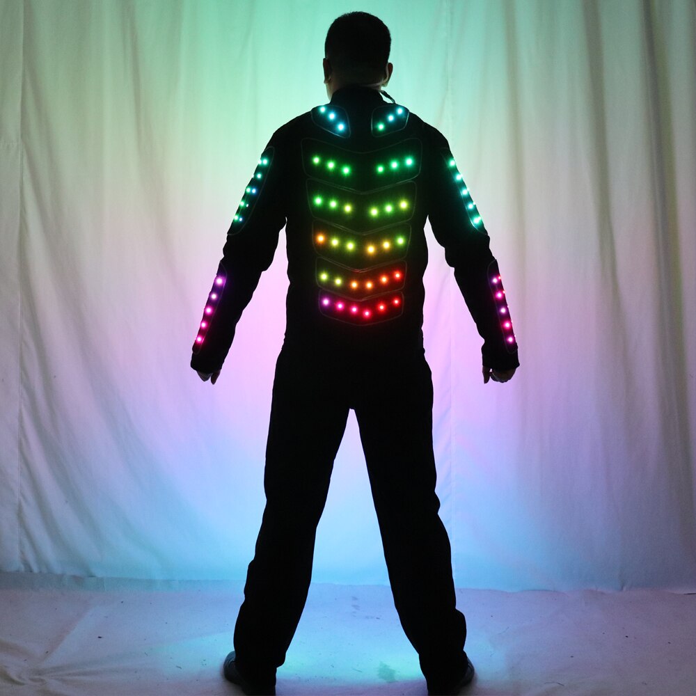 Traje de robot LED a todo color Traje de danza escénica Traje de chaqueta de traje luminoso con iluminación RGB Tron