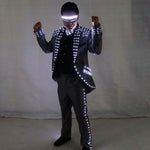 Laden Sie das Bild in den Galerie-Viewer.Led Tuxedo Bühnenperformance Ballroom Kostüme Kleidung Party Luminous Singer Dance Wear with Led Glasses
