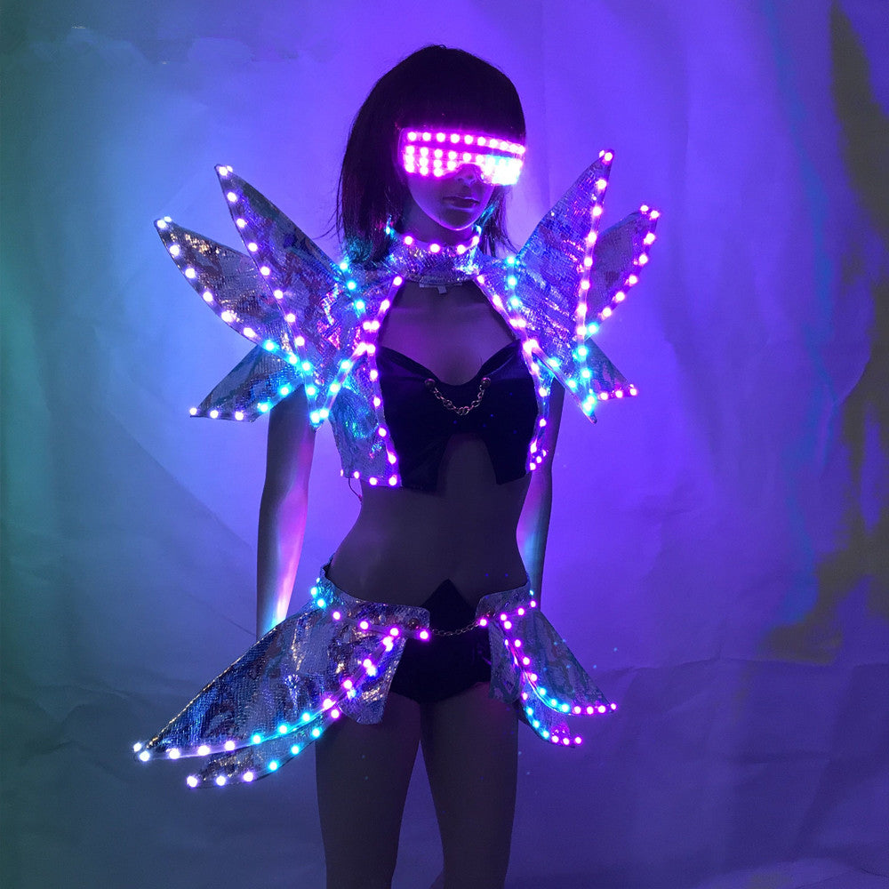 Pleine Couleur LED Costumes Colorés de la Lumière RVB Femmes Jupe DJ Barre de Porte Conduit à la salle de Bal soutien-gorge de Danse de Programmation Robe Sexy