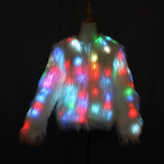 Carica l&#39;immagine nel visualizzatore di Gallery, Luce condotta che brilla la pelliccia di Faux giacca di festa di Natale di ballo di cappotto decorativa per nightclub di stella di cantante di ballerino
