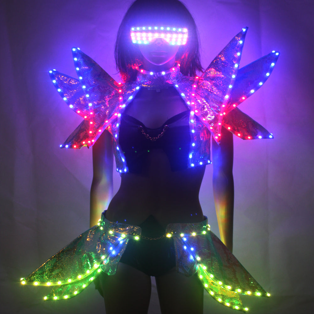 Full Color LED Costumes Colorful Light RGB Women Skirt DJ Bar Wears Led Ballroom Dance Bra Programming Sexy Dress