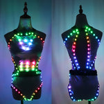 Laden Sie das Bild in den Galerie-Viewer.Full Color LED Light Club Dresses LED Sexy Bikini Bra Glow Dance Bar Nightclub GOGO Singer Performance Costume
