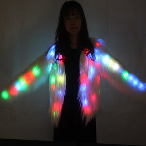Luz Led Brillante Imitación de Piel de la Capa Decorativa Abrigo de Baile de la Fiesta de Navidad de la Chaqueta para la Bailarina Cantante Estrella de la Discoteca