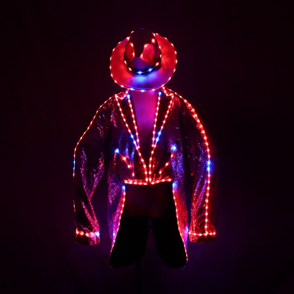 Fashion Swallowtail LED Tuxedo Luminous Costumes Glowing Vestidos LED Clothing Show Men LED Clothes Dance Accessories