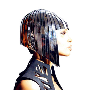 Future Space Female Wig Headgear Soldier's Cool Reflective Wig Bar GOGO Dance Wear Wavehead Mirror Wig Customize Colors