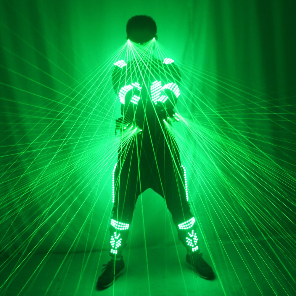 Green Laser Armor Suit LED Glow Vest Chaleco Guantes y gafas láser para bar EDM Fiestas