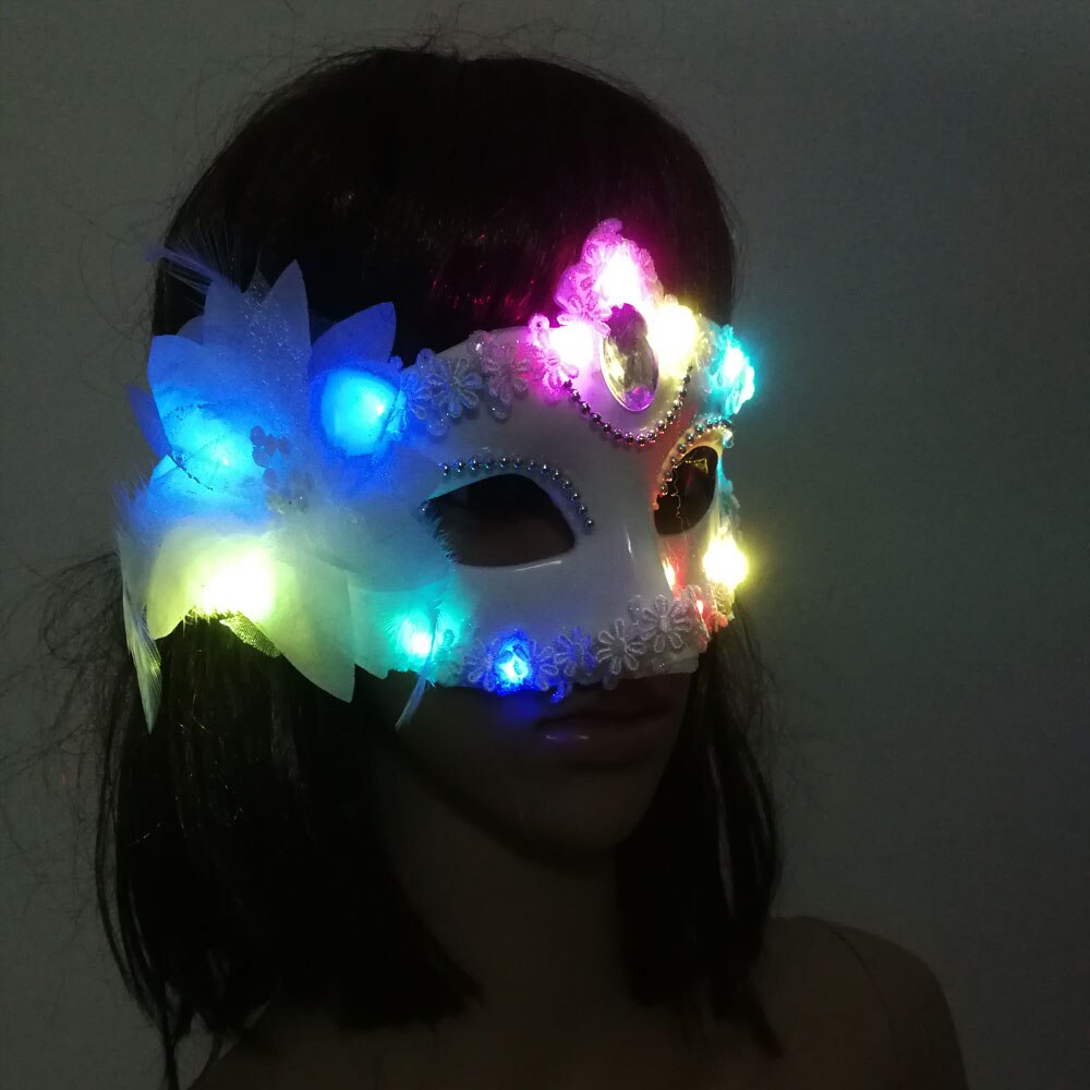 Women Lady Light Up LED Mask Masquerade Carnival Venetian Ball Masks Flashing Party Wedding Halloween Christm
