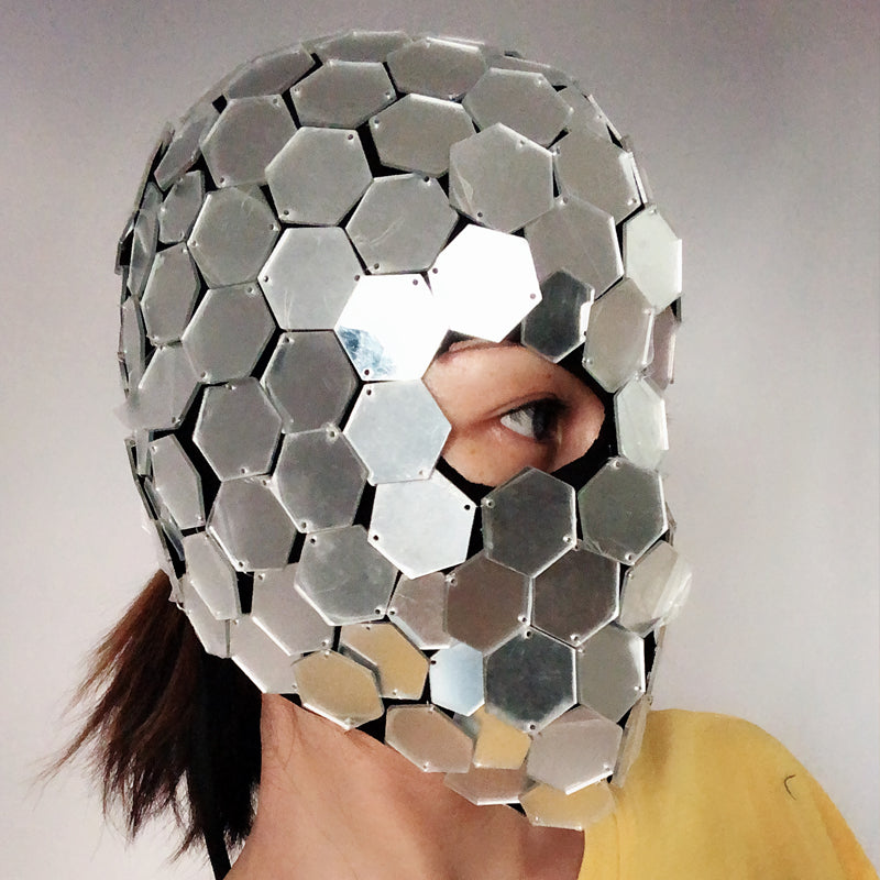 GoGo bailarina traje espejo máscara de vestido plata traje cabeza cubierta fresco espejo reflectante accesorios