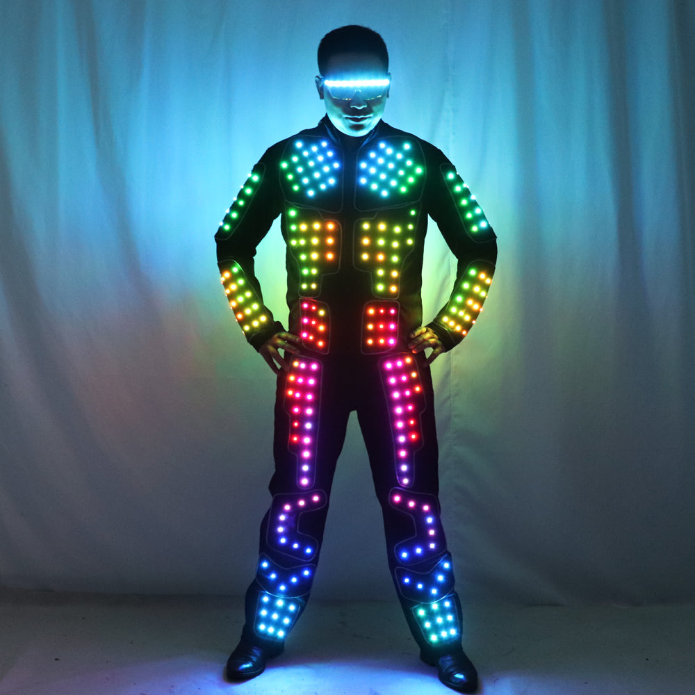 Traje de robot LED a todo color Traje de danza escénica Traje de chaqueta de traje luminoso con iluminación RGB Tron