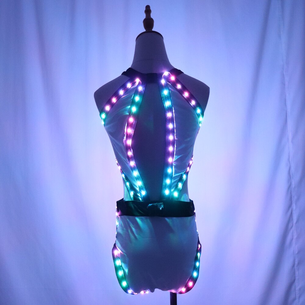 Full Color LED Light Club Dresses LED Sexy Bikini Bra Glow Dance Bar Nightclub GOGO Singer Performance Costume