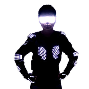 Nuovo arrivo Moda Armatura a LED Light Up Giacche Costume Guanto Occhiali Led Outfit Vestiti Vestito principale per abiti robot LED