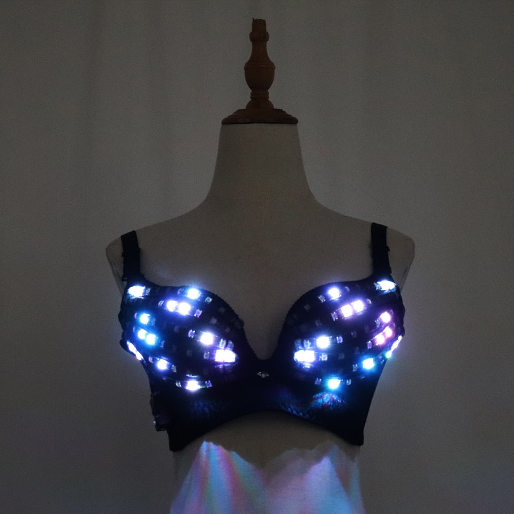 Full Color Pixel LED Bra DJ Club Luminous Underwear Led Costume Party Dress Dancing Belly Dance Wear Fancy Party Dress