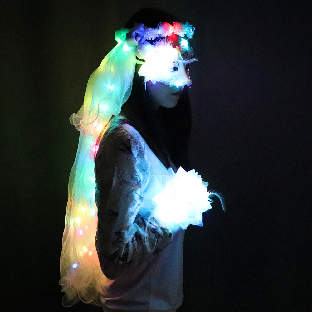 Color del LED que brilla intensamente Coronas Velo del Festival de Música de Fiesta Velo de la Princesa de Adornos para el Cabello