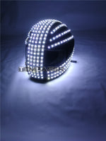 Laden Sie das Bild in den Galerie-Viewer.White Strobe LED Helm LED Leuchtende Kostüme Drahtlose Fernbedienung Roboter Lasertanz Performances
